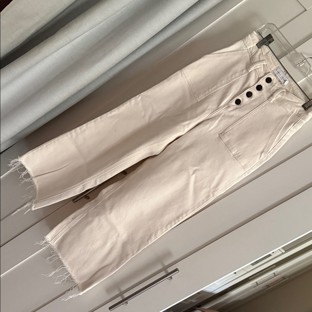 Carly Jean Los Angeles Cream Wide-Leg Frayed Hem Jeans
